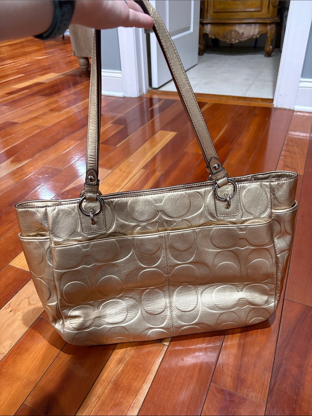 Coach Metallic Champagne Signature Embossed Tote - Picture 4 of 5